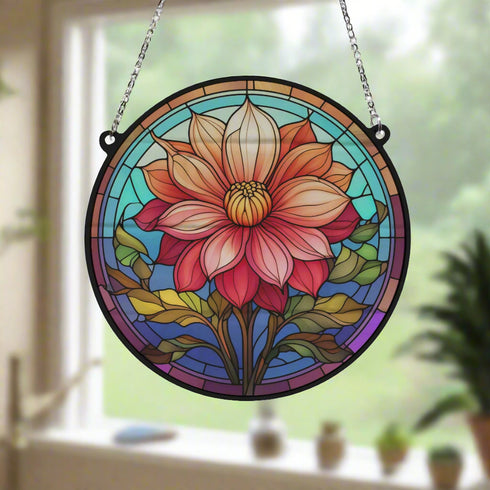 Dahlia Stained Glass Effect Suncatcher